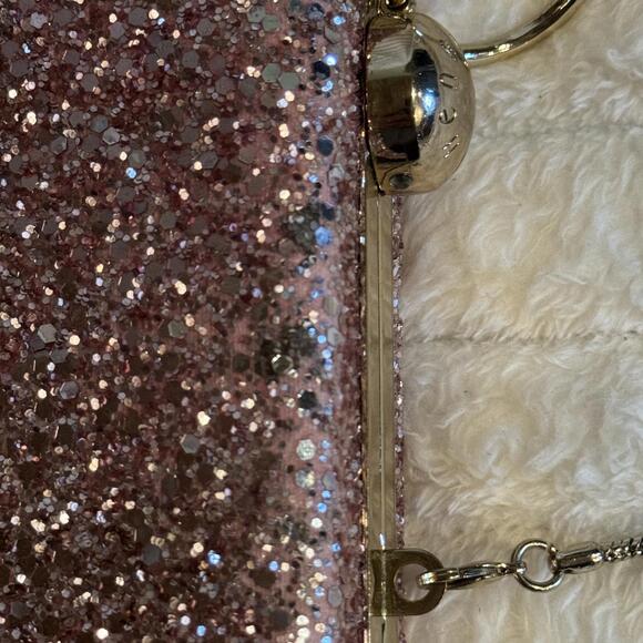 Henri Bendel Flip Lock Glitter Party Box Purse Pink Clutch Gold Shoulder Bag